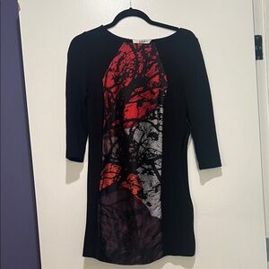 Tibi Black Dress with Red, Orange & Gray Abstract Front Panel size 2